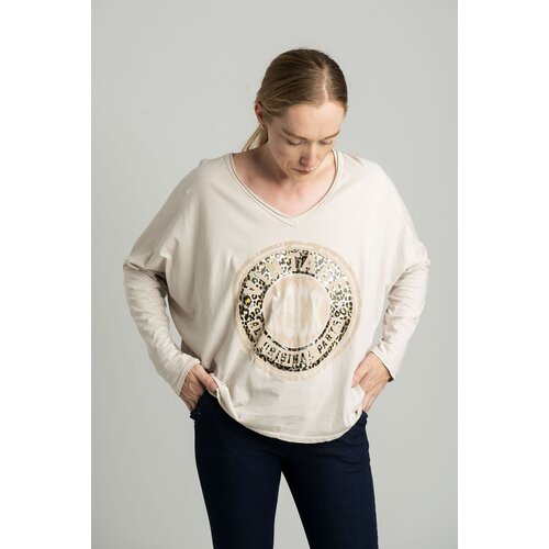 Italy Moda Beige oversize blouse with a shiny print Cijene