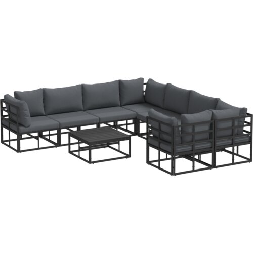 VidaXL Vrtna sedežna garnitura 9 pcs Črna 70 x 70 x 32 cm Aluminij Slike