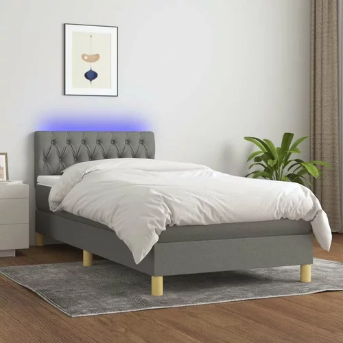  Box spring postelja z vzmetnico LED temno siva 90x190 cm blago, (20724246)