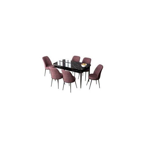 Hanah home set trpezarijski sto i 6 stolica zen black marble dusty rose Cene