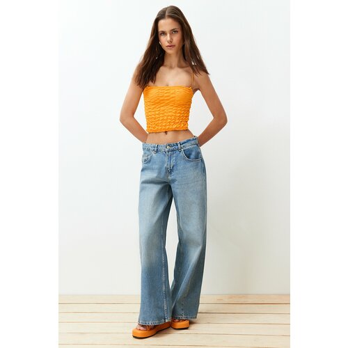 Trendyol Orange Textured Strap Crop Flexible Knitted Undershirt Cene