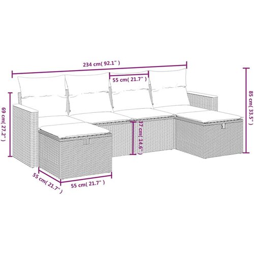 VidaXL 6-dijelni set vrtnih sofa s jastucima crni od poliratana Slike