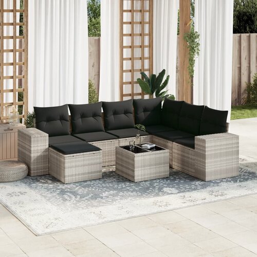 vidaXL 8-dijelni set vrtnih sofa od poliratana s jastucima svjetlosivi Cijene