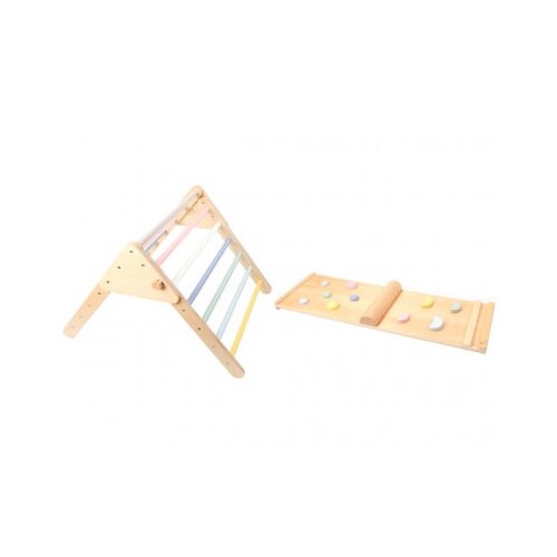 ELIS design Leseni igralni set – Piklerjev trikotnik + montessori deska – pastelne barve Cene