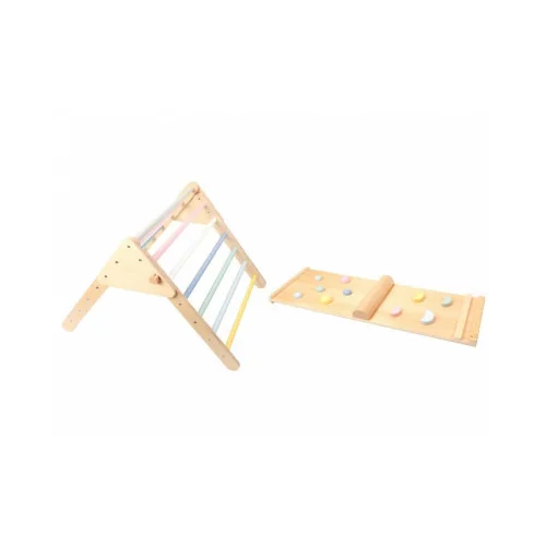 ELIS design Leseni igralni set – Piklerjev trikotnik + montessori deska – pastelne barve