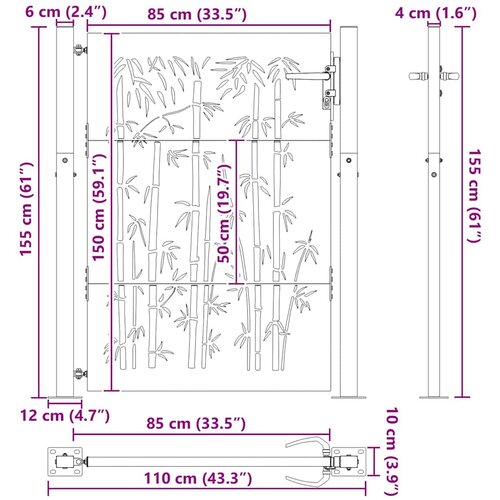  Vrtna vrata Crna 110 x 155 cm Čelik s prahom premazan Slike