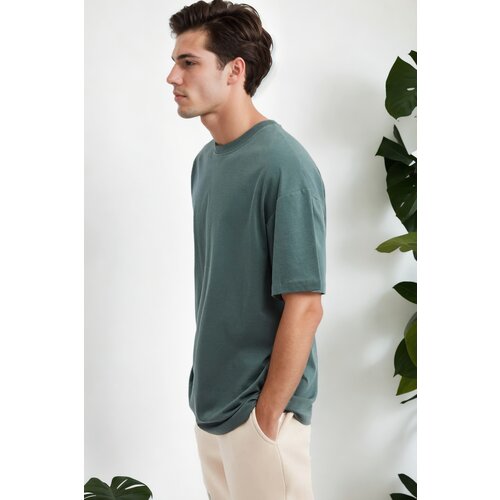 Dewberry 75226 Mens Oversized Fit Crew Neck T-Shirt-DARK GREEN Slike