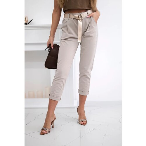 Kesi Włoski Punto trousers with belt dark beige Slike