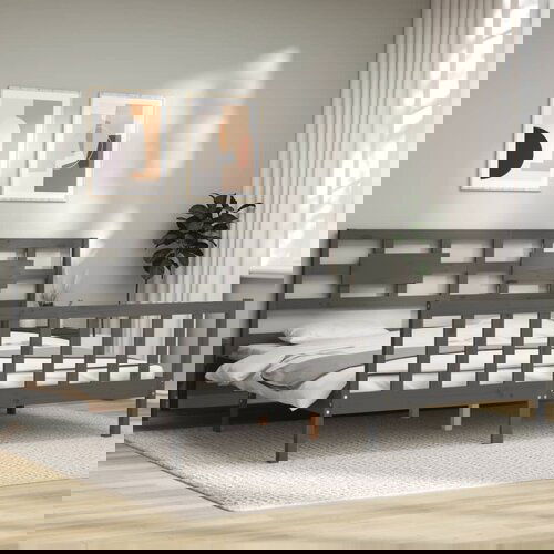 VidaXL Okvir za krevet s uzglavljem sivi 200 x 200 cm od masivnog drva Slike