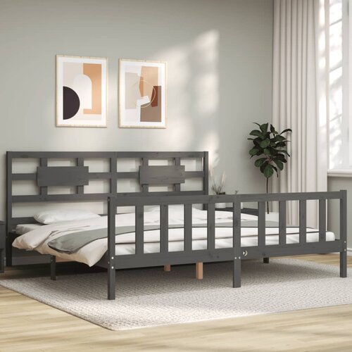 vidaXL Posteljni okvir z vzglavjem siv 200x200 cm trden les Cene