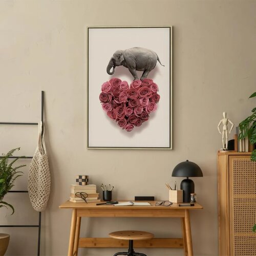  Slika - Elephant Lover (1-part) - Elephant Amid Pink Flowers 80x120 U prirodnom drvenom okviru Slike