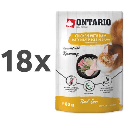 Ontario Cat Herb Line vrečka - pi&scaron;čanec in &scaron;unka - 80 g 18 x 80 g Cene