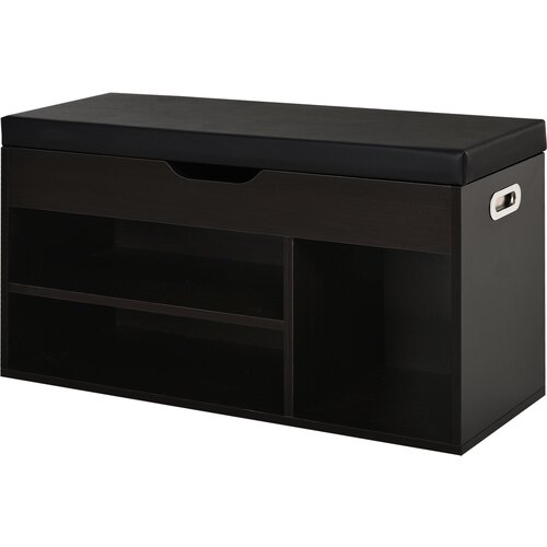 HOMCOM Prostorsko varčna omara za čevlje z oblazinjeno klopjo za shranjevanje in odprtimi predali 80x30x45cm, črna, (20745362) Slike