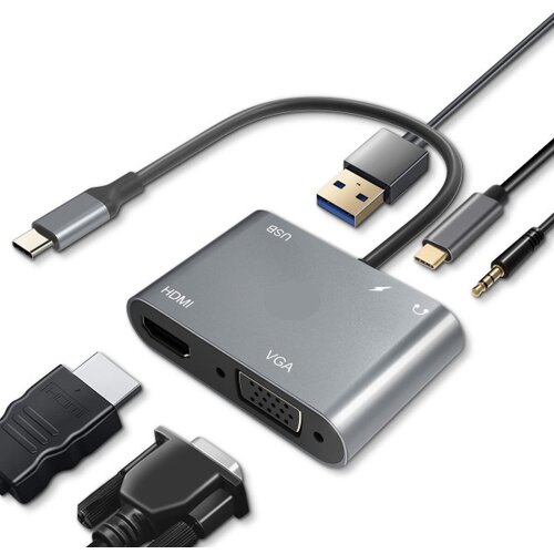  Adapter-konvertor TIP C na HDMI+VGA+1xUSB 3.0+TIP C+AUDIO Cene