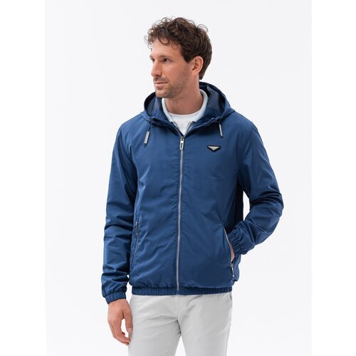 Ombre Men's classic cut hooded windbreaker jacket - dark blue Slike