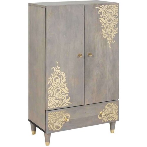 vidaXL Highboard Siva i zlatna 60 x 33.5 x 100 cm Čvrsto drvo manga Cene