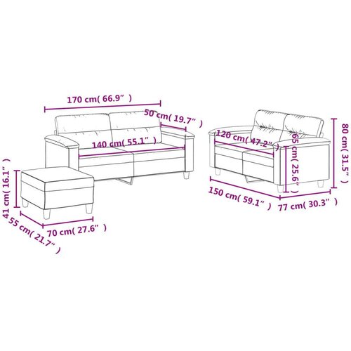  3-dijelni set sofa s jastucima krem od umjetne kože Slike