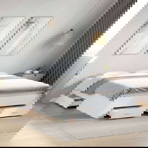 vidaXL Posteljni okvir s predali bel 120x200 cm inženirski les Cene