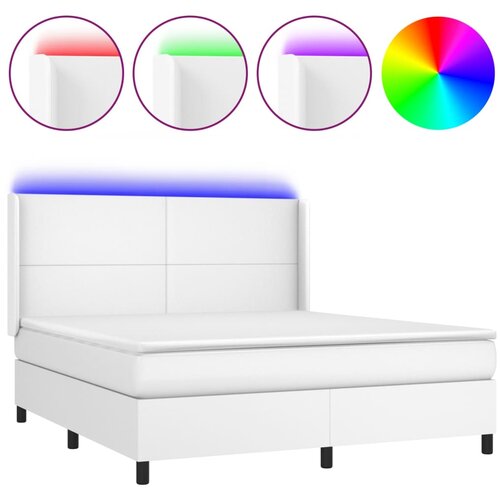  Krevet box spring s madracem LED bijeli 160x200 cm umjetna koža Slike