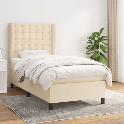  Okvir kreveta s oprugama i madrac krem 80x200 cm od tkanine