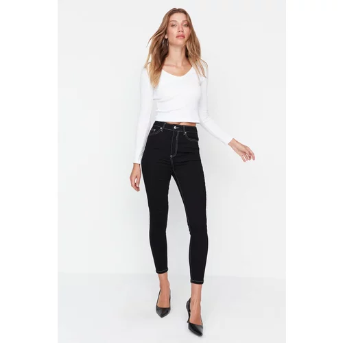 Trendyol Black Contrast Stitched High Waist Skinny Jeans
