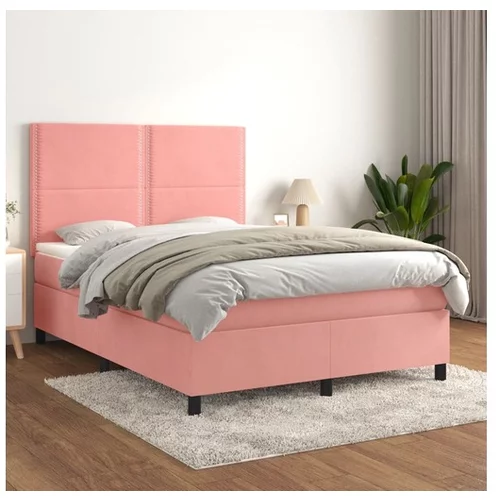  Box spring postelja z vzmetnico roza 140x190 cm žamet
