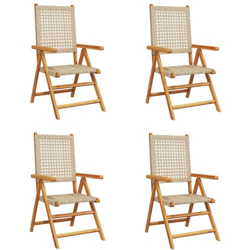 Maison Chic Nastavljivi vrtni stoli - Stol za vrt 4 kosi bež poli ratan in trden les JS108, (21877799) Slike