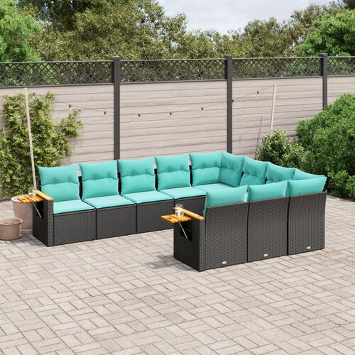  10-dijelni set vrtnih sofa od poliratana s jastucima crni Cijene