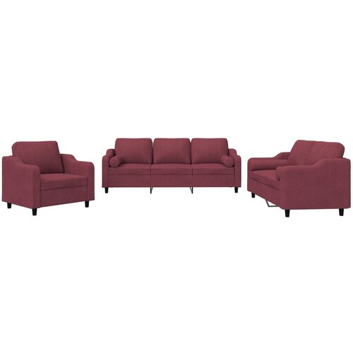 vidaXL 3-dijelni set sofa s jastucima crvena boja vina od tkanine Cene