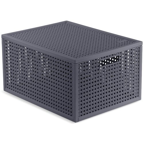 Curver Temno siva &scaron;katla za shranjevanje s pokrovom iz reciklirane plastike 30x38x21 cm Kaya &ndash; Cene