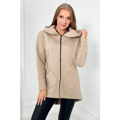 Kesi Insulated sweatshirt with a longer back and pockets light beige Cene