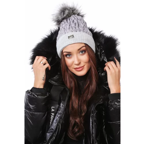 Fasardi Winter nylon hat with a pompom, light gray