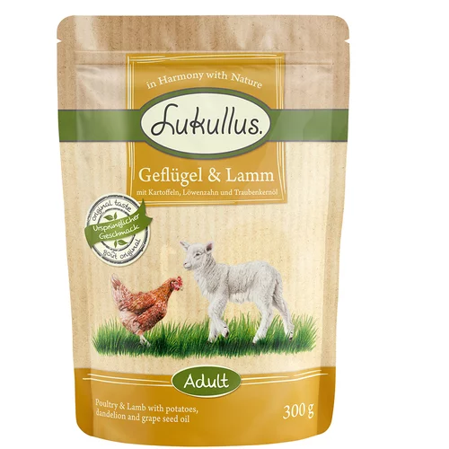 Lukullus 10 + 2 gratis! vrečke 12 x 150 g/ 300 g - Brez žit v vrečki: Perutnina & jagnjetina (12 x 150 g)