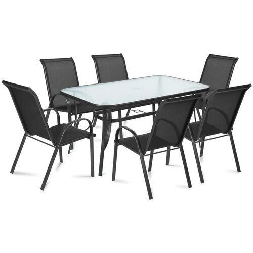 Fieldmann Ba&amp;scaron;tenska garnitura Rony Light &amp;ndash; set 6 stolica i sto sa kaljenim staklom (150 cm) Slike
