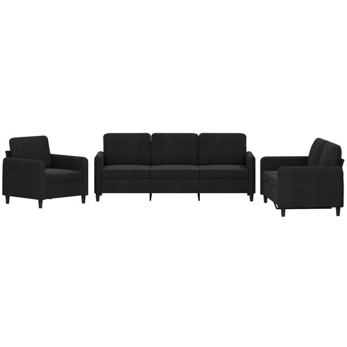 Maison Chic Sedežna garnitura - kavč 3-delna črn žamet, (21728513) Cene