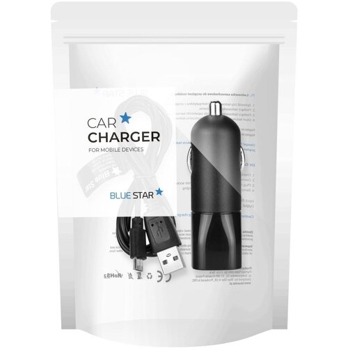 Blue Star auto punjac 2A usb a + usb a na micro usb kabal (kabl) crni Cene