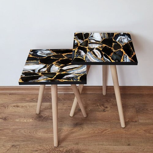 Hanah home 2Shp99 - black blackgoldwhite nesting table (2 pieces) Cene