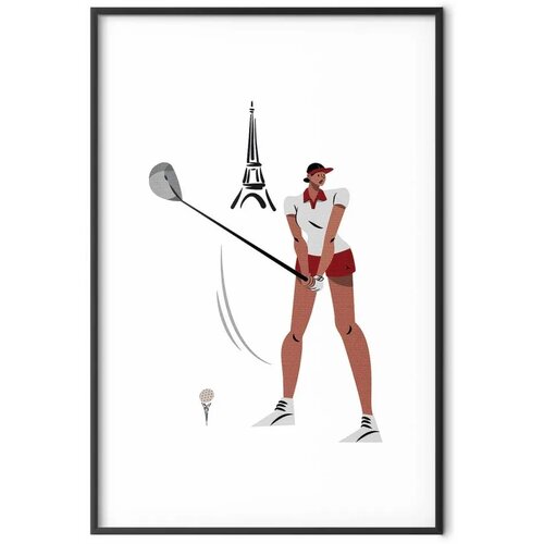  Plakat - Illustration of a Female Golfer with the Eiffel Tower in the Background 21x30 Crni okvir s margom Slike