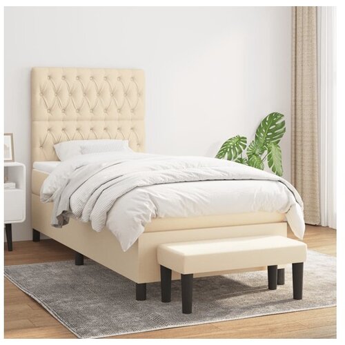 VidaXL Box spring postelja z vzmetnico krem 90x190 cm blago Slike