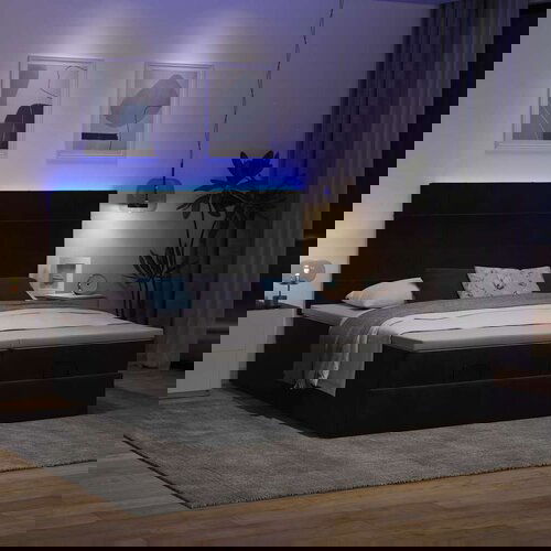 VidaXL Otomanski okvir kreveta s madracima crni 200x200cm bar&amp;scaron;unasti Slike