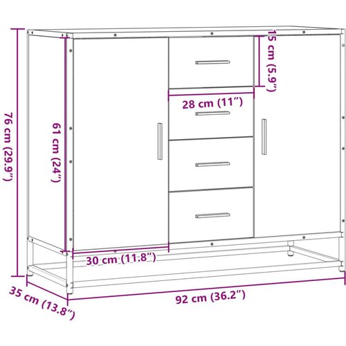 VidaXL Komoda smeđi hrast 92x35x76 cm izrađeno drvo Slike