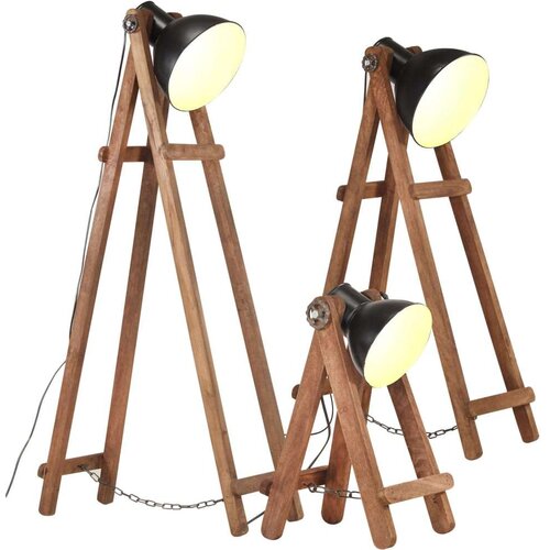 3 Stoječe svetilke 3 kosi črne E27 trden mangov les Cene