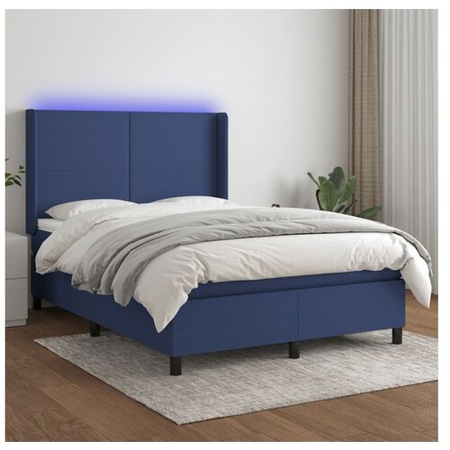VidaXL Box spring postelja z vzmetnico LED modra 140x190 cm Slike