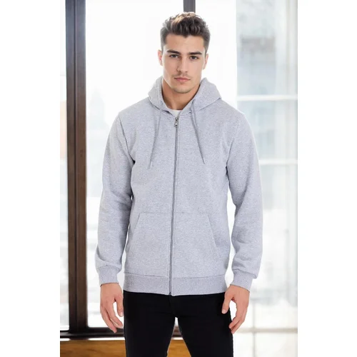 Dewberry 94090 Kangaroo Pocket Hooded Zipper Mens Sweatshirt-GREY