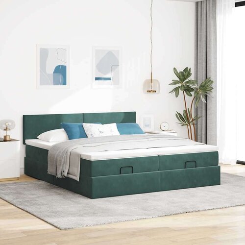 VidaXL okvir kreveta s madracima tamnozeleni 200x200cm bar&amp;scaron;unasti Slike