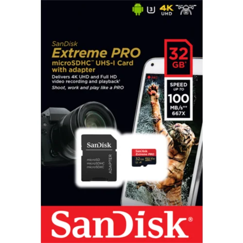 San Disk 32GB Extreme Pro Micro SDHC A1 Class10 V30 UHS-I U3 spominska kartica