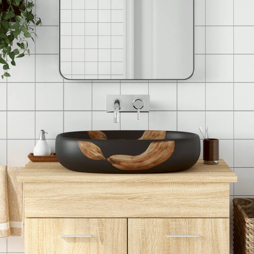 Nadgradni umivaonik crni ovalni 59x40x14 cm keramički Cijene