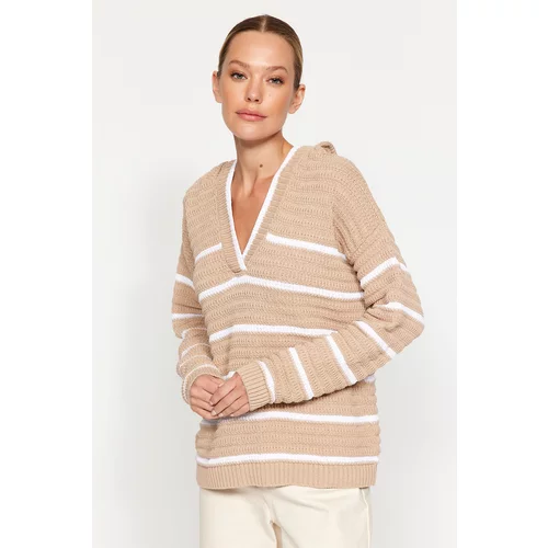 Trendyol Beige Care Collection Striped Knitwear Sweater