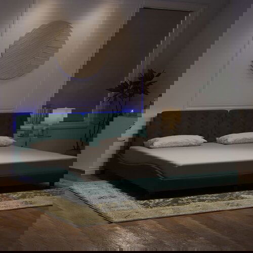 VidaXL Posteljni okvir z LED lučkami temno zelen 200x200 cm žamet Slike