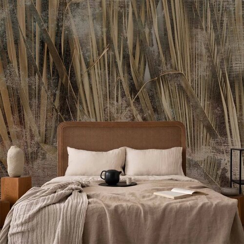  Foto tapeta - Dry leaves - landscape of tall grasses in boho style with paint patterns 250x175 Premium Slike